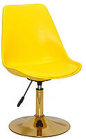 Стілець Albert GD-Base жовтий 1006, на золотій хромованій круглій опорі з регулюванням висоти, фото 3