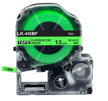 Картридж з флуоресцентною стрічкою для принтера Epson LabelWorks LK4GBF 12 мм 5 м Чорний/Зелений, фото 2