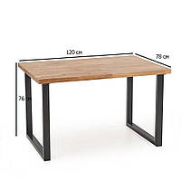 Обеденный прямоугольный стол Halmar Radus 120х78 см из массива дуба для кухни на черных ножках