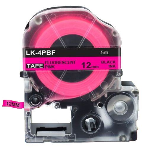Картридж з флуоресцентною стрічкою для принтера Epson LabelWorks LK4PBF 12 мм 5 м Чорний/Рожевий