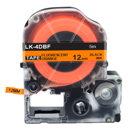 Картридж з флуоресцентною стрічкою для принтера Epson LabelWorks LK4DBF 12 мм 5 м Чорний/Помаранчевий