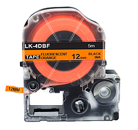 Картридж с флуоресцентной лентой для принтера Epson LabelWorks LK4DBF 12 мм 5 м Черный/Оранжевый