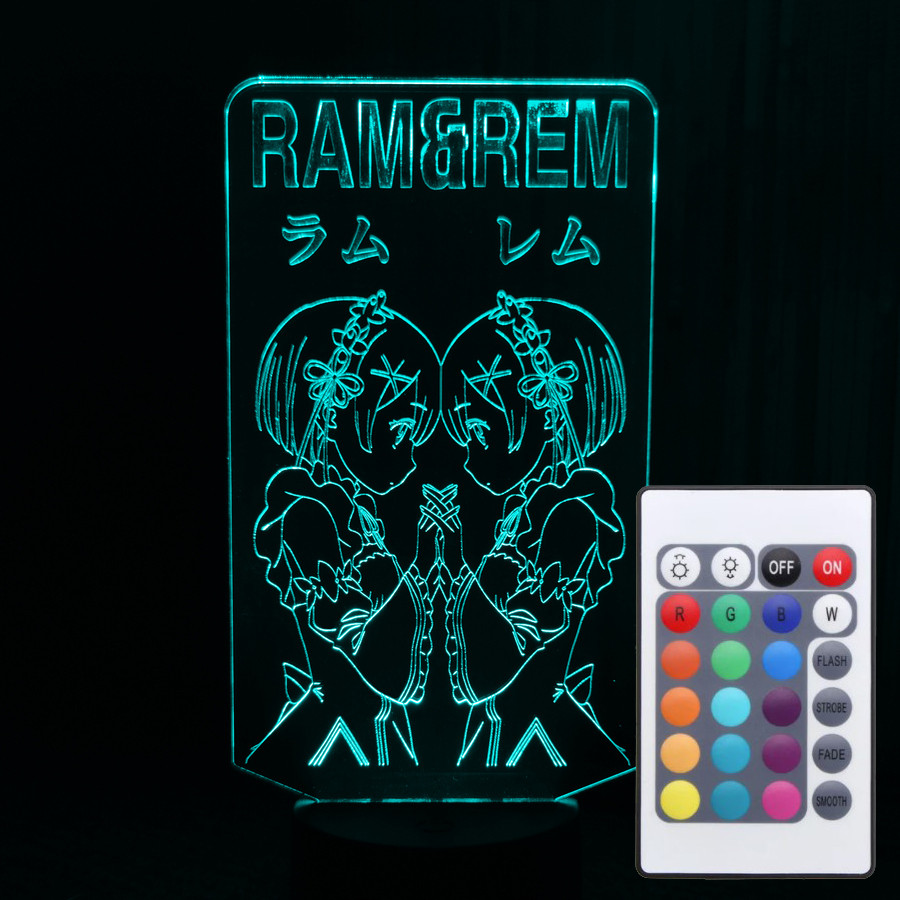 Акриловий світильник-нічник з пультом 16 кольорів Рем и Рам 3 tty-n001386