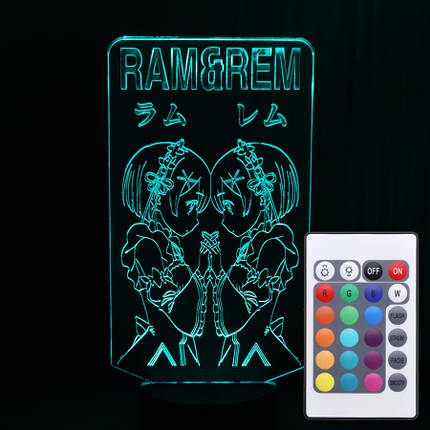 Акриловий світильник-нічник з пультом 16 кольорів Рем и Рам 3 tty-n001386, фото 1