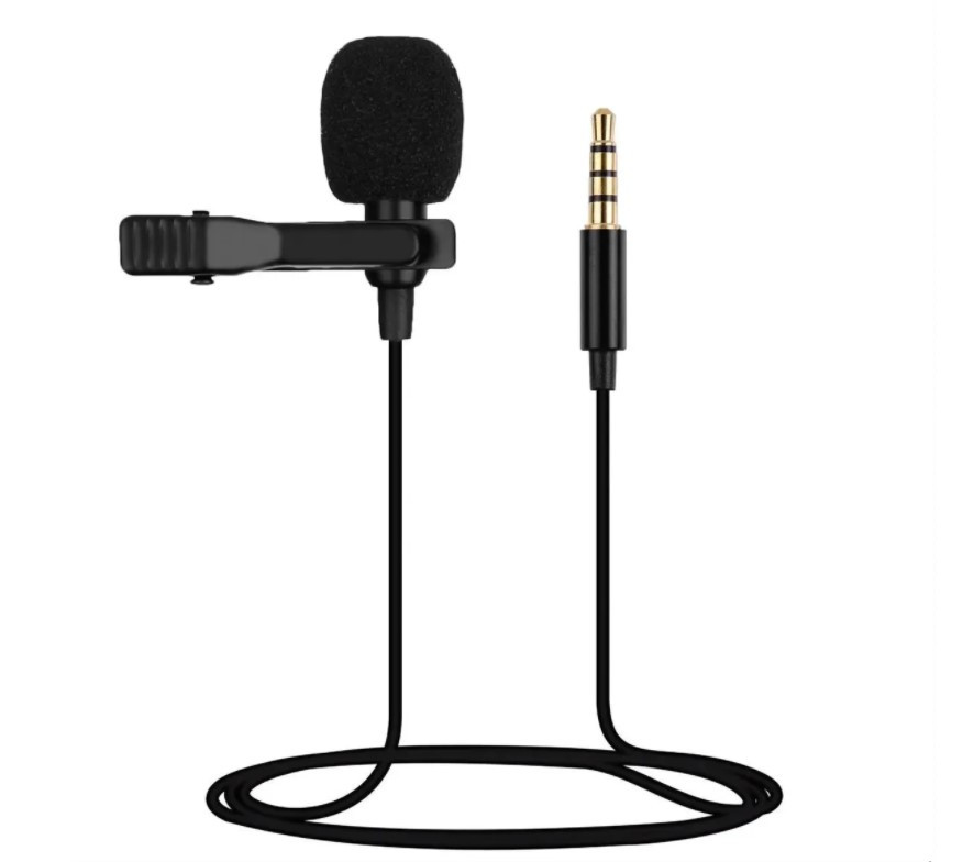 Мікрофон петличний Clip-on, роз'єм Jack 3.5 мм, довжина 1,5 м, всеспрямований із вітрозахистом,