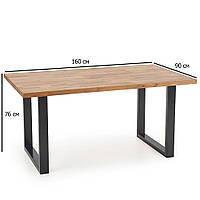 Обеденный прямоугольный стол Halmar Radus 160х90 см из массива дуба для кухни на черных ножках