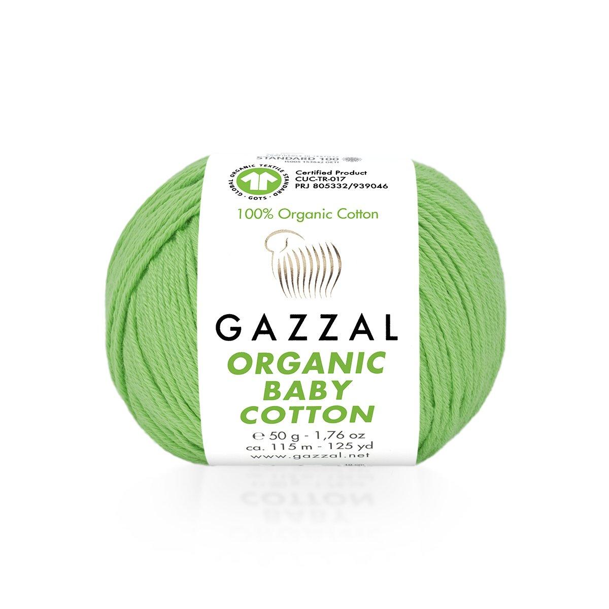Gazzal ORGANIC BABY COTTON (Газзал Органiк Бейбi Котон) № 421 салатовий (Пряжа 100% органічна бавовна), фото 1
