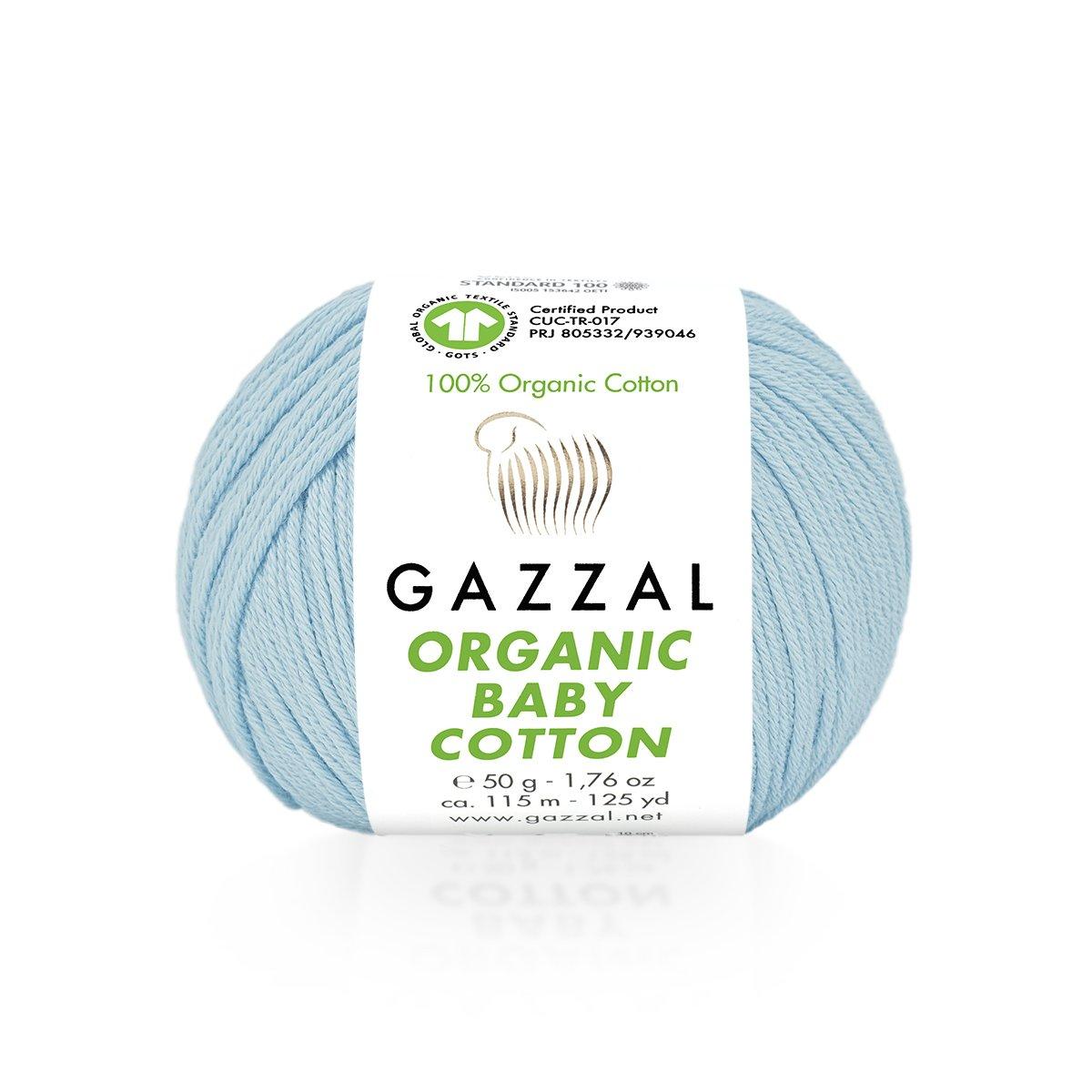 Gazzal ORGANIC BABY COTTON (Газзал Органiк Бейбi Котон) № 423 блакитний (Пряжа 100% органічна бавовна), фото 1