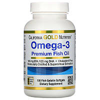 Омега-3 премиального качества (Omega-3) California Gold Nutrition 100 капсул из рыбьего желатина