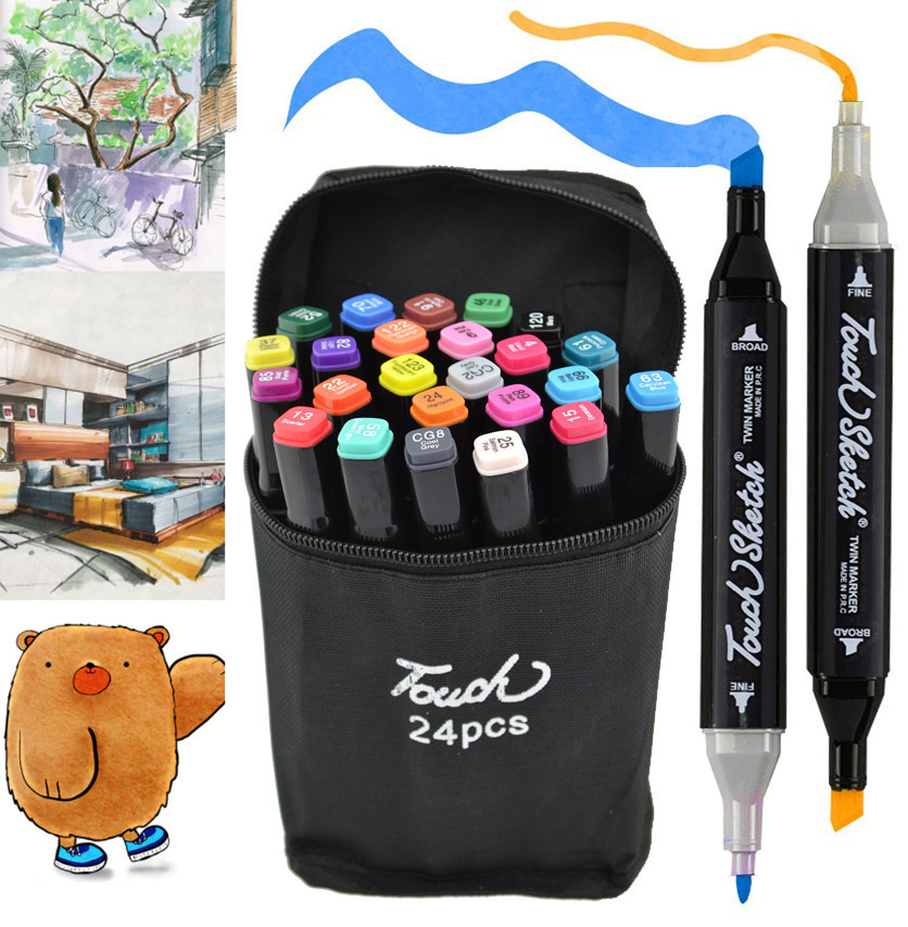 Набір маркерів 24 шт Touch для малювання і скетчингу на спиртовій основі, Спіртові маркери