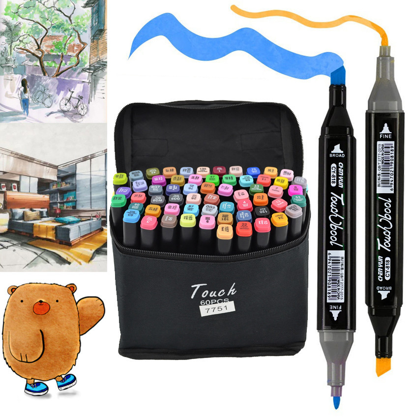 Набір спиртових маркерів Touch для малювання двосторонніх Touch 60 штук