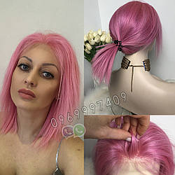 Натуральна рожева перука. Каре з яскраво-рожевим волоссям