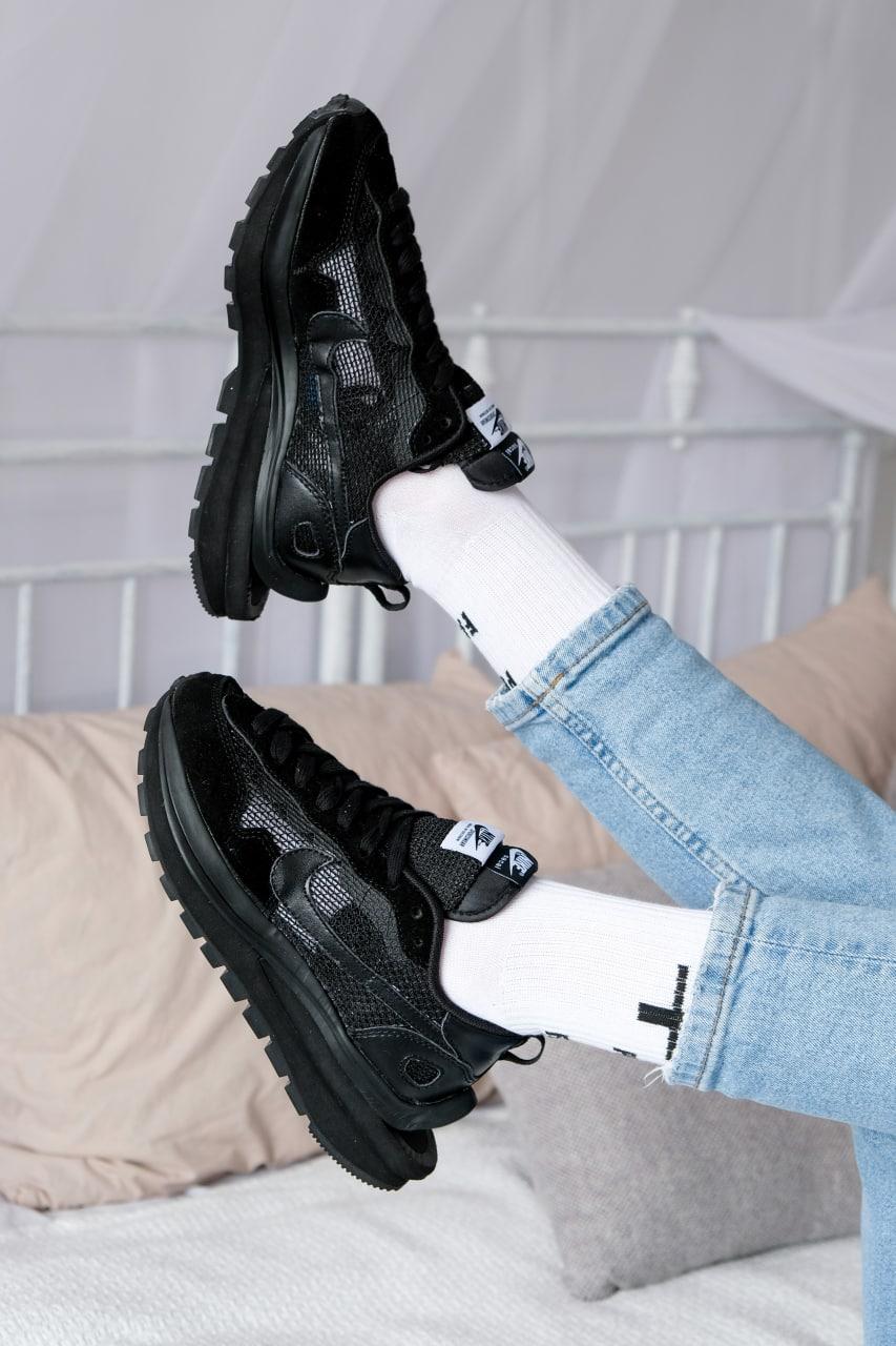 Жіночі кросівки Nike Sacai x VaporWaffle Black Чорні | Найк Сакаї Чорні