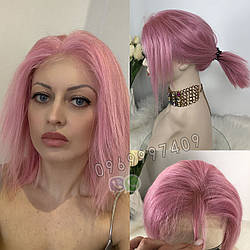 Натуральний рожевий перуку. Каре з яскраво рожевими волоссям