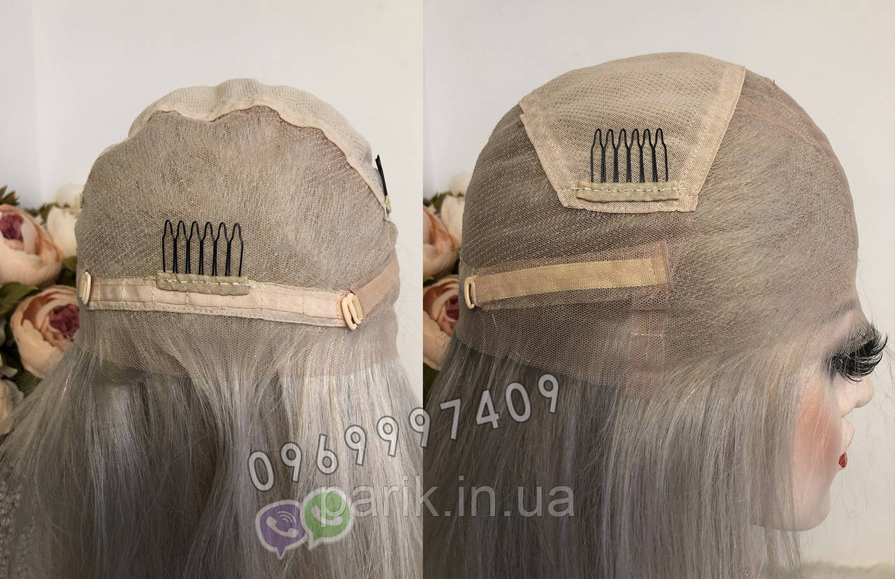 Система замещения волос на сетке с имитацией кожи головы, длинный платиновый натуральный парик блонд - фото 6 - id-p1562843025