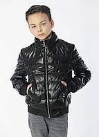 Куртка-бомбер на экокоже для мальчика детская демисезонная Tiaren черный (152 см) на весна-осень