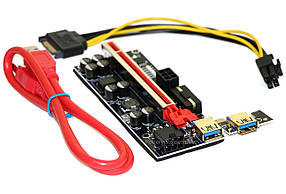 Райзер Riser VER 010S Plus PCI-E 1x to 16x PCE 164pin, 60см sata, molex, 6 pin, led, фото 1