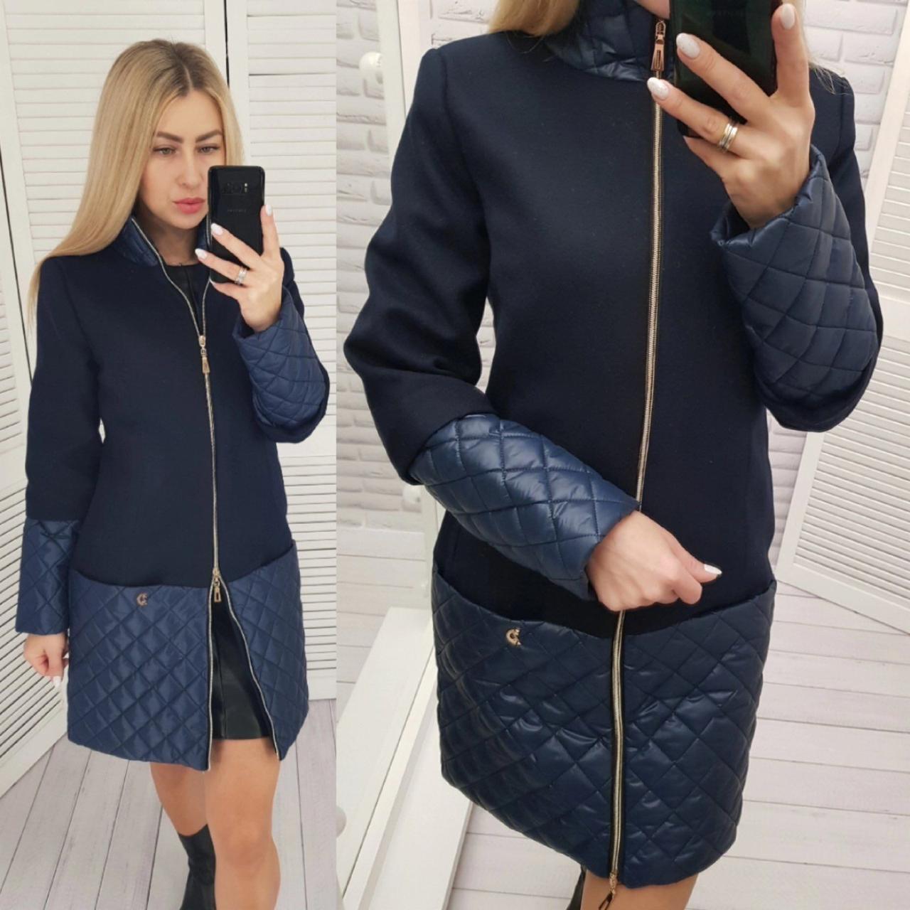 Пальто осінь / весна Кашемір + плащівка арт. 137/1 Темно-Сниний, фото 1