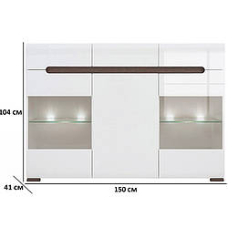 Буфет Амелія KOM2W1D3S/10/15 150х104х41см кольору німфея альба з білими глянсовими фасадами БРВ-Україна