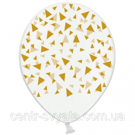 Латексна кулька BELBAL 12"(30 см) Трикутники золоті (на прозорому)