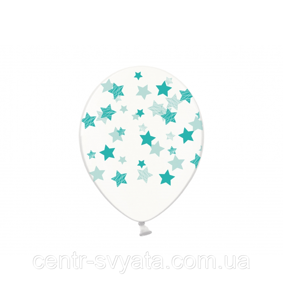 Латексна кулька BELBAL 12"(30 см) Зірки м'ятні (на прозорому)