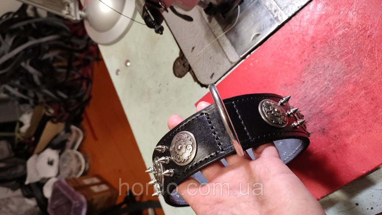 Ошийник шкіра з шипами, фото 1