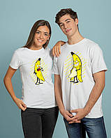 Любовные футболки для двоих из хлопка, парные футболки белого цвета для влюбленных с принтом (Два банана пара)