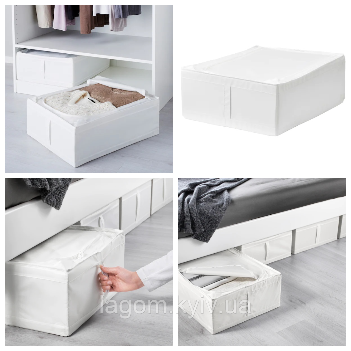 Коробка - органайзер для зберігання речей IKEA SKUBB 44x55x19 см білий ящик в шафу ІКЕА СКУББ