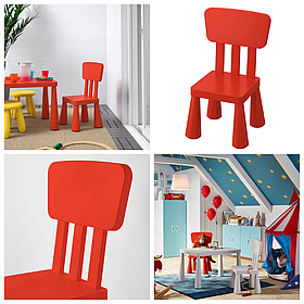 Дитячий стільчик зі спинкою червоний IKEA MAMMUT стілець для дітей ІКЕА МАММУТ