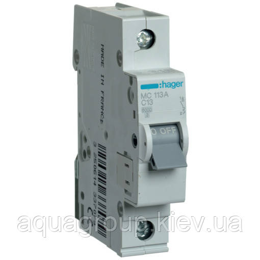 Hager Автоматичний вимикач In=13А "C" 6 кA MC113A