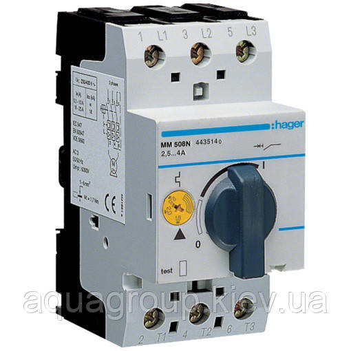 Hager Автоматичний вимикач для захисту двигуна Hager MM508N I=2.4-4.0А