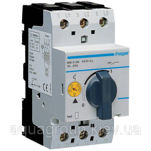 Hager Автоматичний вимикач для захисту двигуна Hager MM513N I = 20.0-25.0А