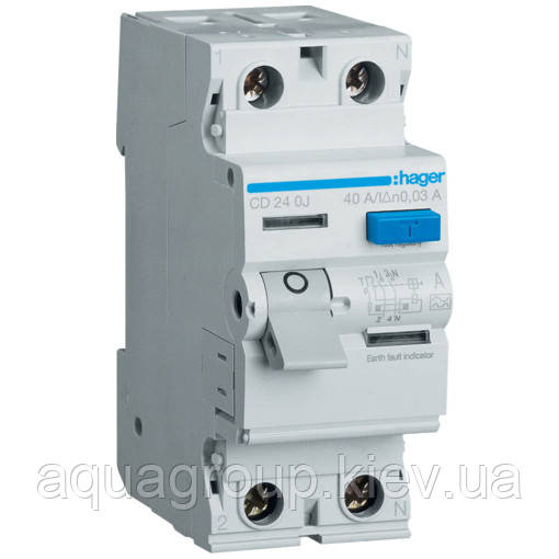 Hager Дифреле (УЗО) Hager CD240J 2-полюсне 6kА 40А 30mA тип А