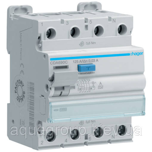 Hager Діфреле (УЗО) Hager CDA690C 4-полюсне 10кА 125А 30mA тип А