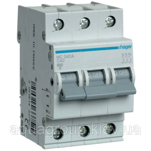 Hager Автоматичний вимикач Hager MC340A 3-полюсний 6kA In=40А тип C