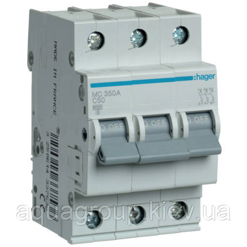 Hager Автоматичний вимикач Hager MC350A 3-полюсний 6kA In=50А тип C