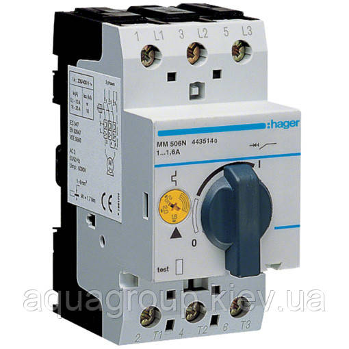 Hager Автоматичний вимикач для захисту двигуна Hager MM506N I=1.0-1.6А