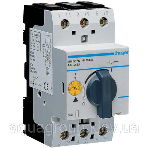 Hager Автоматичний вимикач для захисту двигуна Hager MM507N I=1.6-2.4А