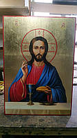 Икона Иисус благословляющий хлеб золото (на дереве размер 17*23 см)