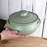 Жаровня для духовки «Чугунок» краплє зелена 2.5 л керамічна з кришкою та ручками, фото 5