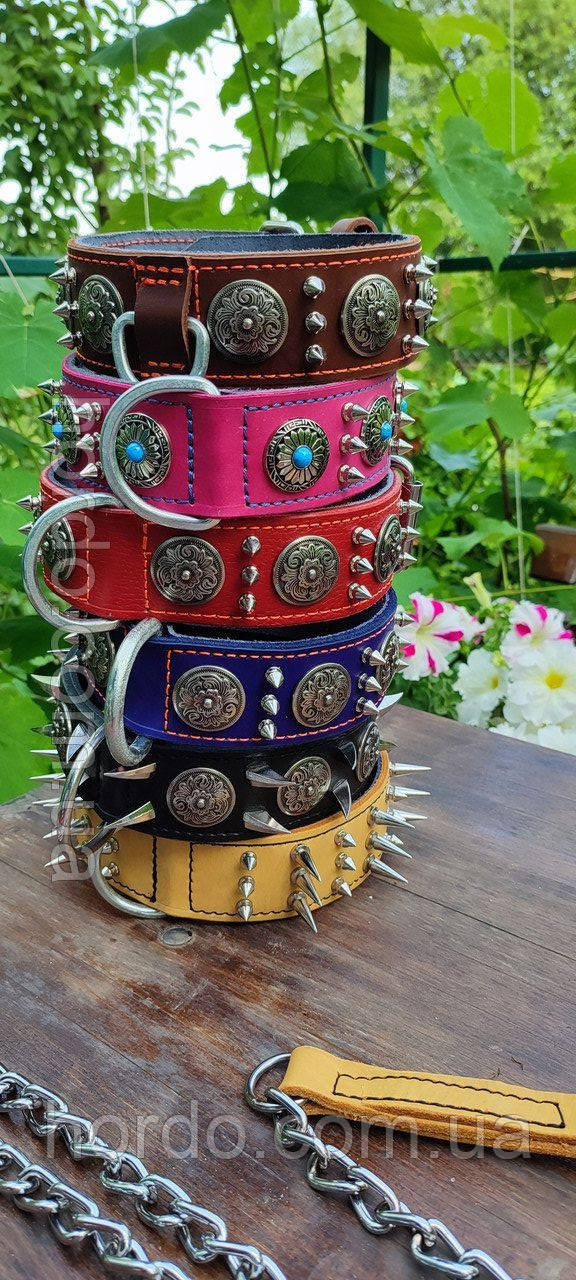 Нашийник шкіряний із шипами вихованцю, фото 1