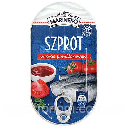 Шпроти в томатному соусі Марінеро Marinero 170g 30шт/ящ (Код: 00-00010215)