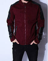 Вітрівка чоловіча бордова з шкіряними вставками