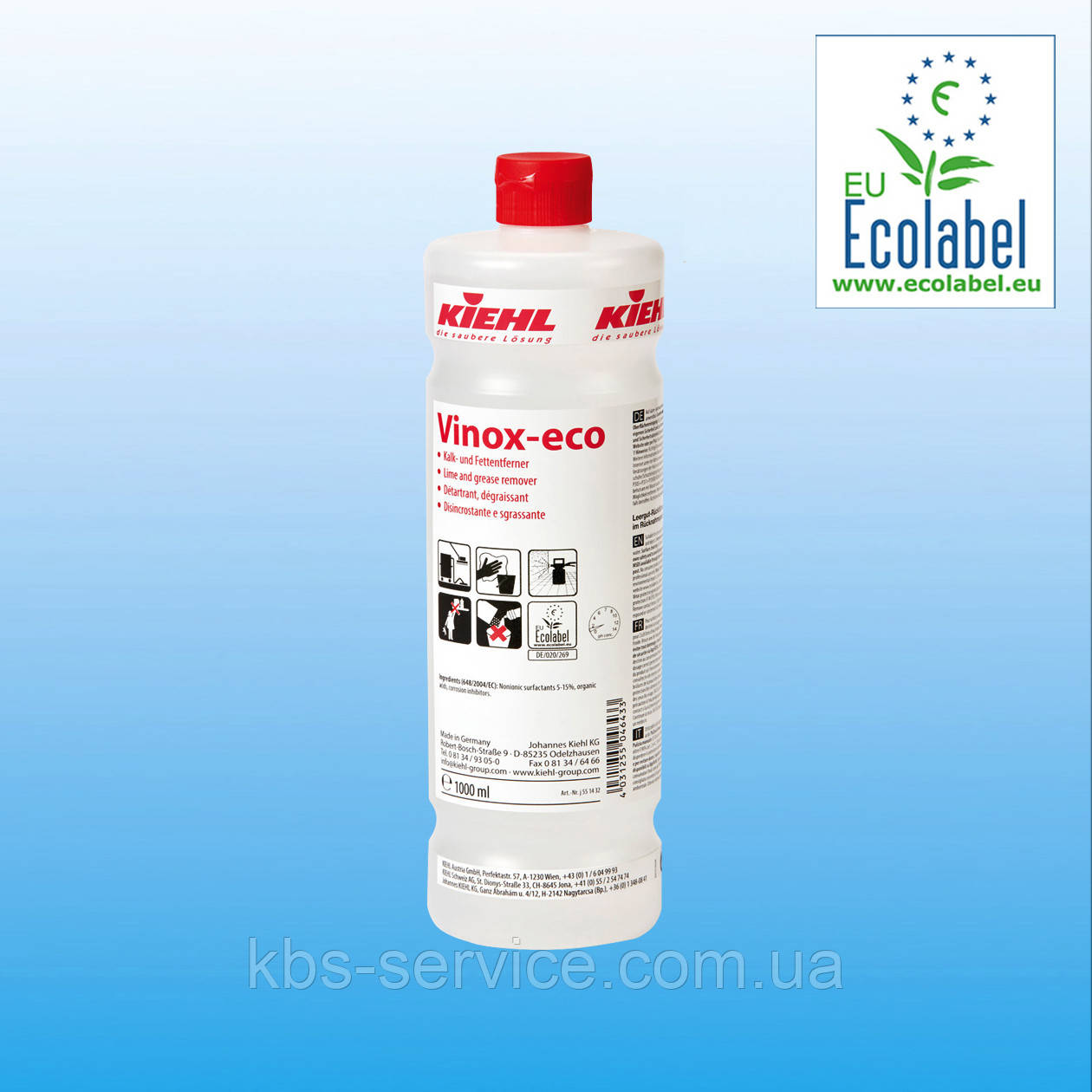 Засіб для видалення накипу та жирових забруднень Vinox-eco, 1 л,  Kiehl