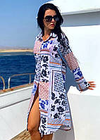 Пляжная туника рубашка женская размеры Крит цветная из натурального хлопка L