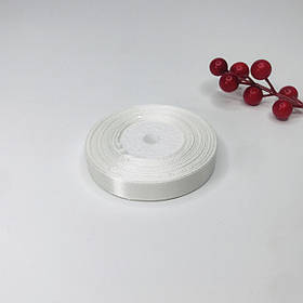 Стрічка атласна, 1,2 см, біла ▶ (теплий відтінок), 23 м - рулон