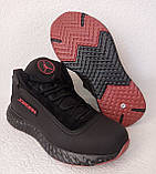 Чоловічі зимові шкіряні теплі кросівки Jordan чорні з червоним лого, фото 5