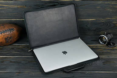 Шкіряний чохол для MacBook Дизайн №31, натуральна шкіра італійський Краст, колір Чорний