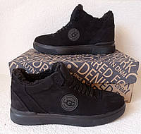 Мужские зимние ботинки угги Ugg из натуральной матовой кожи чёрного цвета 41