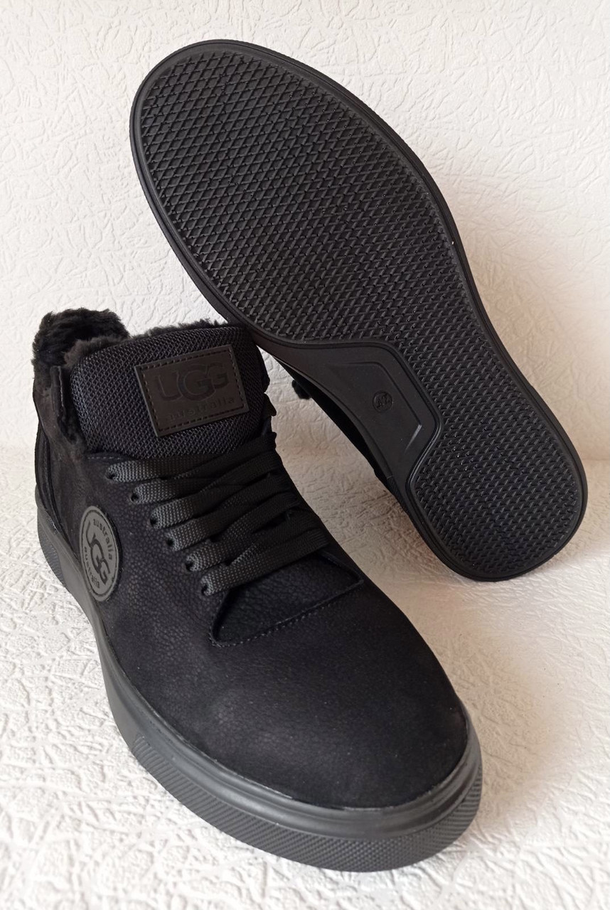 Мужские зимние ботинки угги Ugg из натуральной матовой кожи чёрного цвета - фото 3 - id-p1563346063